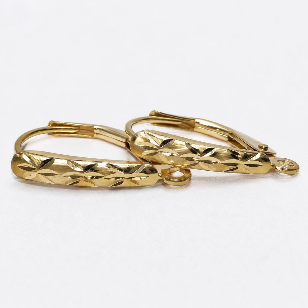 14kt Yellow Gold Diamond Cut Accent Lever back Earring Top Dangle Findings Pair